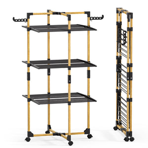 Sechoir a linge vertical tour etendoir pliable 3 niveaux 99x69x135.5 cm style bois noir - VOUNOT FR