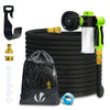Tuyau d’Arrosage Extensible 15m avec Récipient Savon et accessoires noir