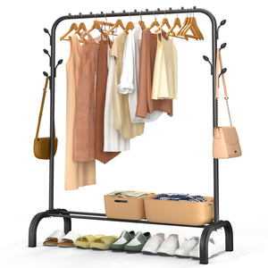 Portant a Vetements avec etagere Chaussures 8 Crochets Lateraux 110x41x147cm metal Noir