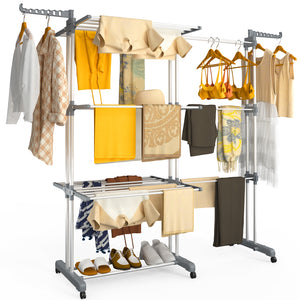 Sechoir a linge etendoir extensible 4 Niveaux 190x64x170cm gris-blanc