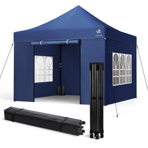 Tonnelle de jardin renforcée 3x3m pliable Barnum avec 4 parois latérales et fenêtres bleu - VOUNOT FR