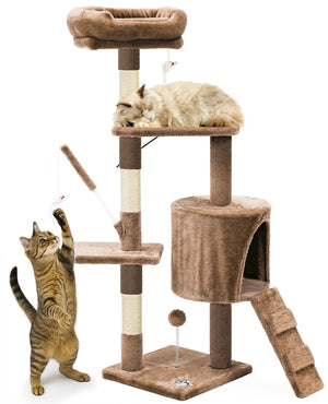 Arbre a chat 112cm multi niveaux Griffoir et niche Marron - VOUNOT FR