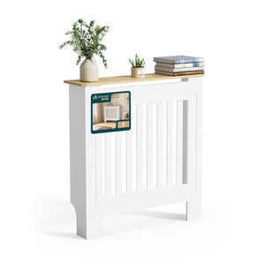 Cache radiateur en MDF avec lattes et etagere 78×19×82 cm Blanc Chêne - VOUNOT FR