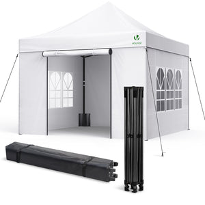 Tonnelle de jardin renforcée 3x3m pliable Barnum avec 4 parois latérales et fenêtres blanc - VOUNOT FR