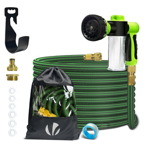 Tuyau d’Arrosage Extensible 15m avec Récipient Savon et accessoires vert - VOUNOT FR