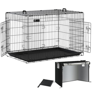 Cage pour chien pliable avec 2 portes verrouillable plateau amovible et housse de protection 122x75x81cm - VOUNOT FR