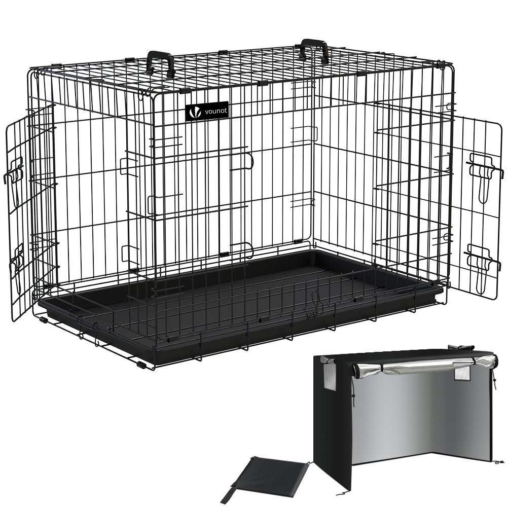 Cage pour chien pliable avec 2 portes verrouillable plateau