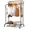 Portant a Vetements Double avec etagere Chaussures 4 Crochets Lateraux 110x58x150cm metal Noir