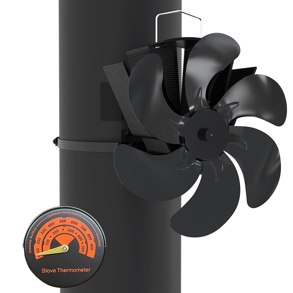 Ventilateur de poêle à bois à 6 lames, flux d'air horizontal poussé,  ventilateur de poêle à bois alimenté par la chaleur pour poêles à
