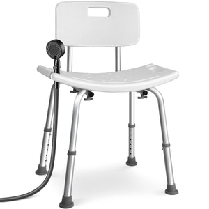Chaise de douche avec dossier ergonomique a hauteur reglable en aluminum HDPE blanc - VOUNOT FR