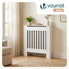 Cache radiateur en MDF avec lattes et etagere 78×19×82 cm Blanc - VOUNOT FR
