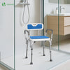 Chaise de douche avec accoudoir et dossier ergonomique a hauteur reglable en aluminum HDPE bleu - VOUNOT FR