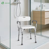 Chaise de douche avec accoudoir et dossier ergonomique a hauteur reglable en aluminum HDPE blanc - VOUNOT FR
