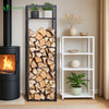 Range bûche vertical télescopique pour cheminée avec étagère de MDF 45x32x170cm acier noir - VOUNOT FR