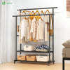 Portant a Vetements double avec roulettes et 2 etageres de rangement 120x40x146cm metal Noir - VOUNOT FR