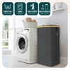 Panier a linge pliable 100L avec sac intérieur cadre bambou et couvercle gris - VOUNOT FR