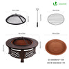 Brasero exterieur en metal avec grille, pare-etincelles tisonnier diametre 81cm noir