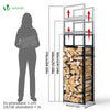 Range bûche vertical télescopique pour cheminée avec étagère de MDF 45x32x170cm acier noir - VOUNOT FR
