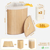 Panier a linge en bambou d’angle avec couvercle 58L