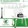 Chaise de douche avec dossier ergonomique a hauteur reglable en aluminum HDPE blanc - VOUNOT FR