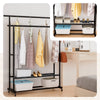 Portant a Vetements double avec roulettes et 2 etageres de rangement 121x40x147cm metal Noir - VOUNOT FR