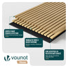 Lot de 4 panneaux acoustiques muraux Tasseaux en bois MDF avec feutre noir 120x60x2.1cm chêne clair