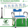 Chaise de douche avec accoudoir et dossier ergonomique a hauteur reglable en aluminum HDPE bleu - VOUNOT FR