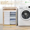 Panier a linge en bambou rectangulaire double compartiments avec couvercle 100L