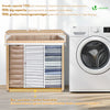 Panier a linge en bambou rectangulaire triple compartiments avec couvercle 150L