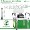 Chaise de douche avec accoudoir et dossier ergonomique a hauteur reglable en aluminum HDPE blanc - VOUNOT FR