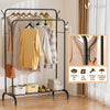Portant a Vetements Double avec etagere Chaussures 4 Crochets Lateraux 110x58x150cm metal Noir
