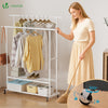 Portant a Vetements double avec roulettes et 2 etageres de rangement 120x40x146cm metal Blanc - VOUNOT FR