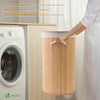 Panier a linge en bambou rond avec couvercle 58L