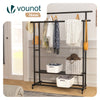 Portant a Vetements double avec roulettes et 2 etageres de rangement 121x40x147cm metal Noir - VOUNOT FR