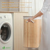 Panier a linge en bambou rectangulaire double compartiments avec couvercle 100L