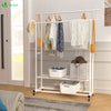 Portant a Vetements double avec roulettes et 2 etageres de rangement 120x40x146cm metal Blanc - VOUNOT FR