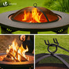 Brasero exterieur en metal avec grille, pare-etincelles tisonnier diametre 81cm noir