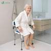 Chaise de douche avec accoudoir et dossier ergonomique a hauteur reglable en aluminum HDPE bleu - VOUNOT FR