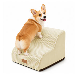 Escalier pour chien et chat en mousse haute densite et housse lavable 40x40x30cm beige - VOUNOT FR