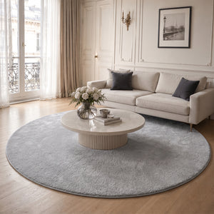 Tapis de salon poils ras doux antiderapant ф200cm uni gris - VOUNOT FR