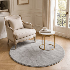Tapis de salon poils ras doux antiderapant ф120cm uni gris - VOUNOT FR