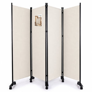 Paravent interieur separateur avec roue 4 panneaux autoportant pliable 228x 30 x 171 cm Beige - VOUNOT FR