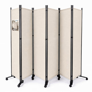 Paravent interieur separateur avec roue 6 panneaux autoportant pliable 340 x 30 x 171 cm Beige - VOUNOT FR