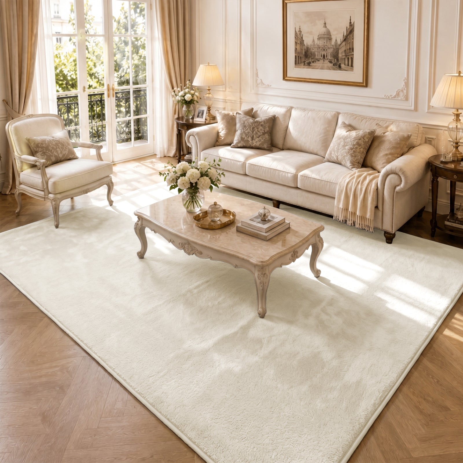 Tapis de salon poils ras doux antiderapant 200x300cm uni beige - VOUNOT FR