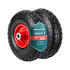 Lot de 2 Roue gonflable robuste 3.50-4 pour chariot brouette alesage 16mm 260x85mm metal Noir/Rouge - VOUNOT FR