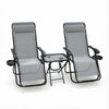 Lot de 2 Chaise longue inclinable en textilene avec table d'appoint porte gobelet et portable gris - VOUNOT FR