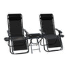 Lot de 2 Chaise longue inclinable en textilene avec table d'appoint porte gobelet et portable noir - VOUNOT FR