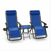 Lot de 2 Chaise longue inclinable en textilene avec table d'appoint porte gobelet et portable bleu - VOUNOT FR