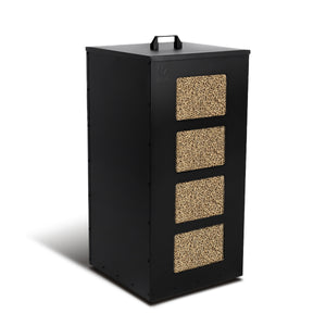 Reservoir a granules rangement pellets avec roulettes 55kg 36x36x76cm noir