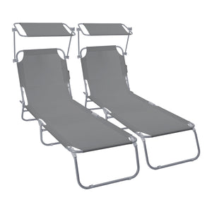 Lot de 2 chaise longue pliante avec pare soleil gris